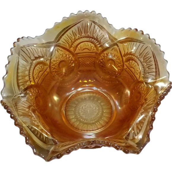 Imperial Other - Imperial Marigold Carnival Glass Compote Fruit Centerpiece Ruffled Art Glass